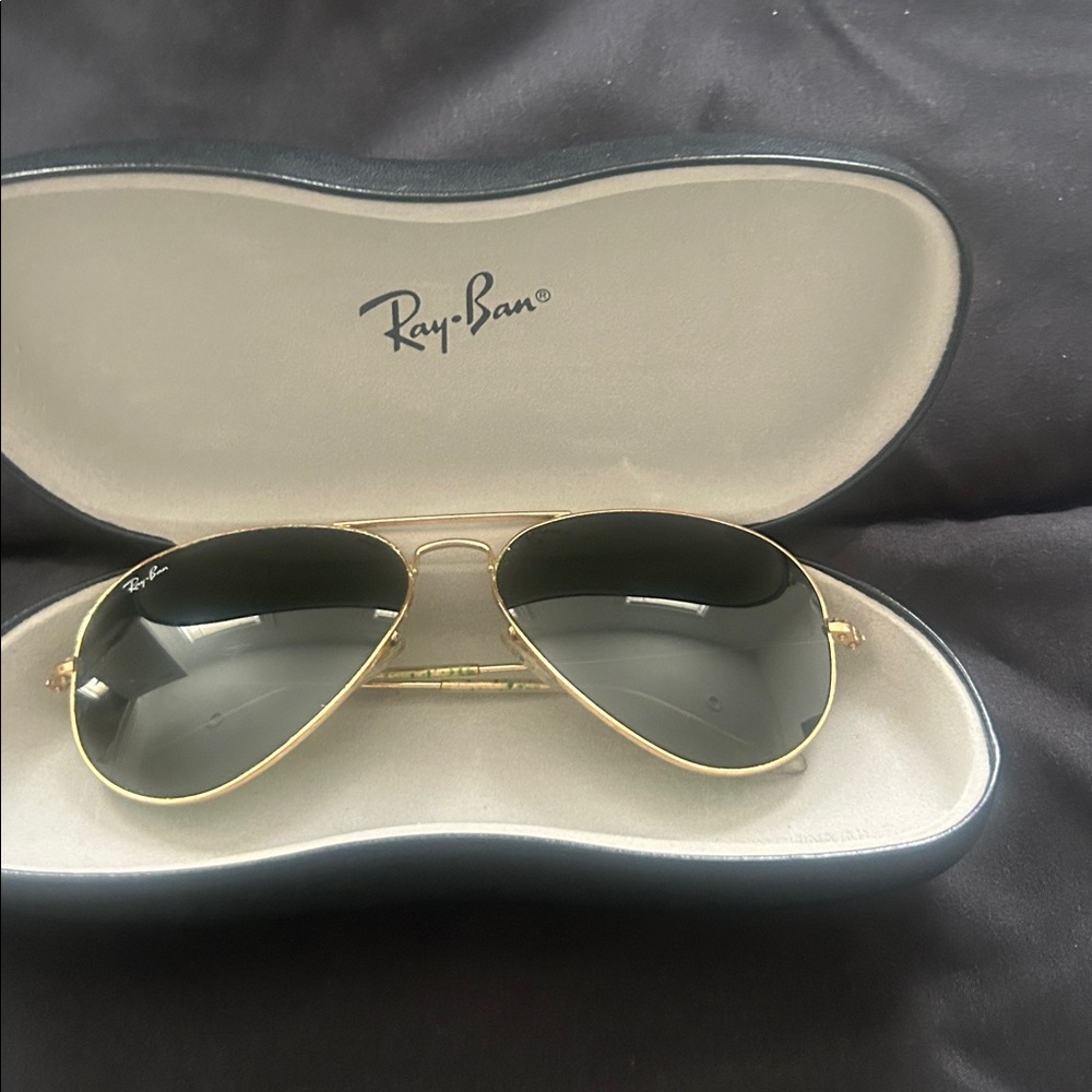 Ray-Ban Gold Aviator and Silver Rectangle Sunglasses with Dark Lenses - Picture 2 of 3